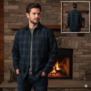 Pendleton Lodge Shirt Black Watch Tartan Plaid Blue Green Wool Mens Size S NWT